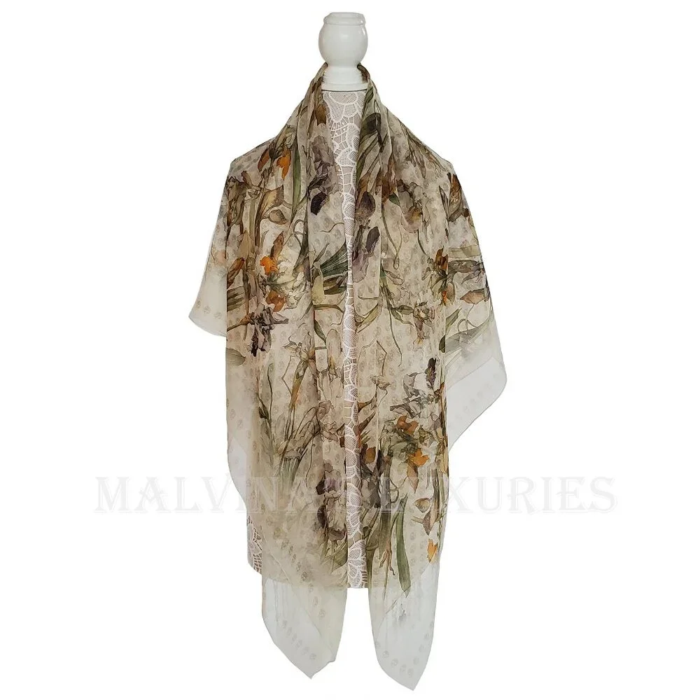 ALEXANDER MCQUEEN SCARF WILD IRIS SKULL PRINT SILK 54